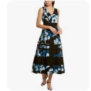 NWT Women’s Taylor Sleeveless Black and Blue Floral Midi Dress